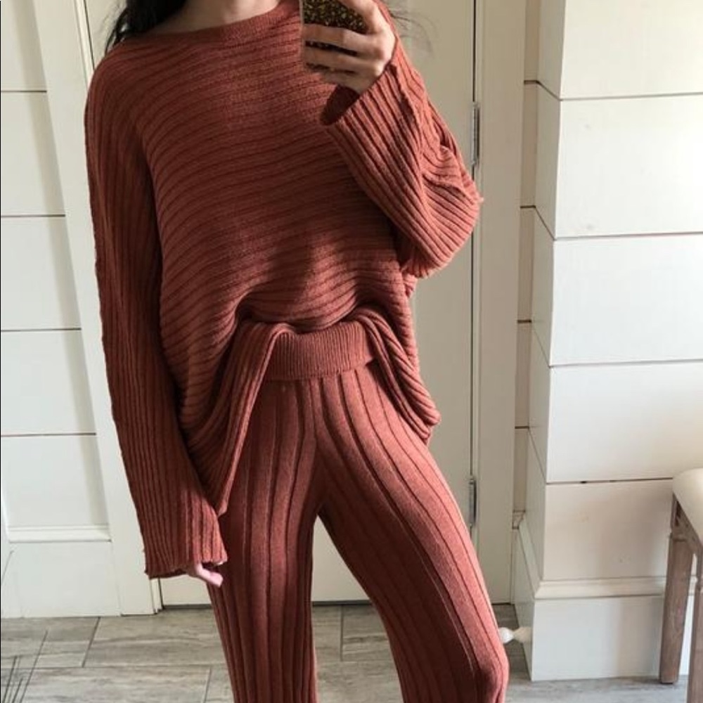 Free People Rust Ribbed Sweater Set